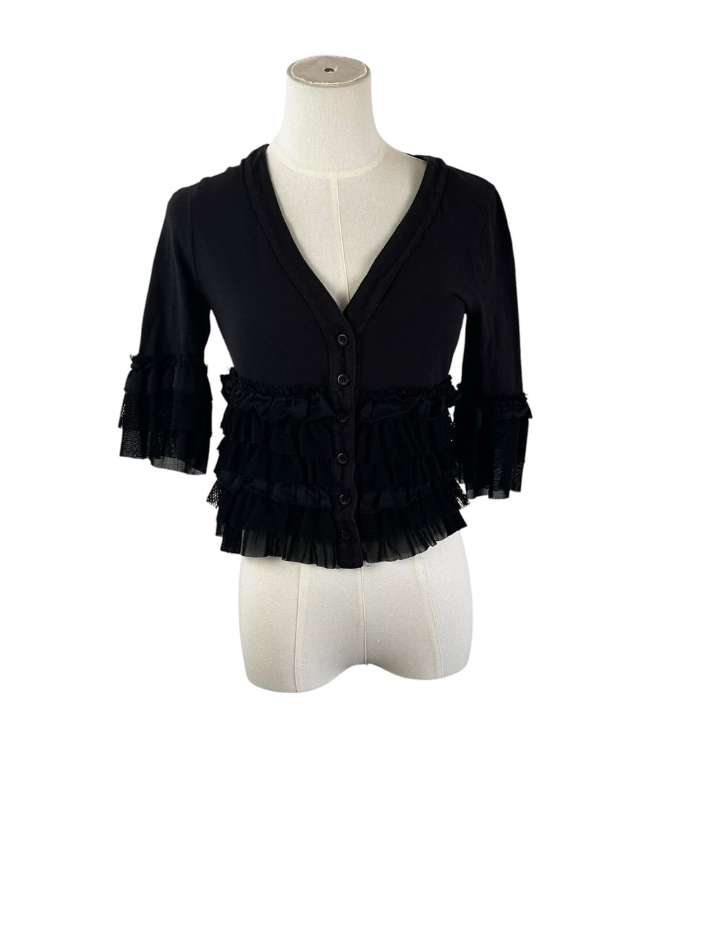 Steve Madden Black Ruffle Mesh Cardigan M Y2K Whimsigoth